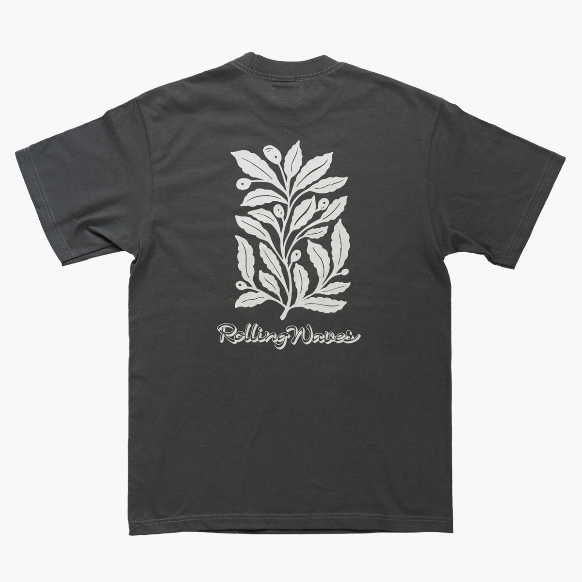 Back of Roots oversized heavyweight tee showing detailed coffee plant graphic - premium cotton